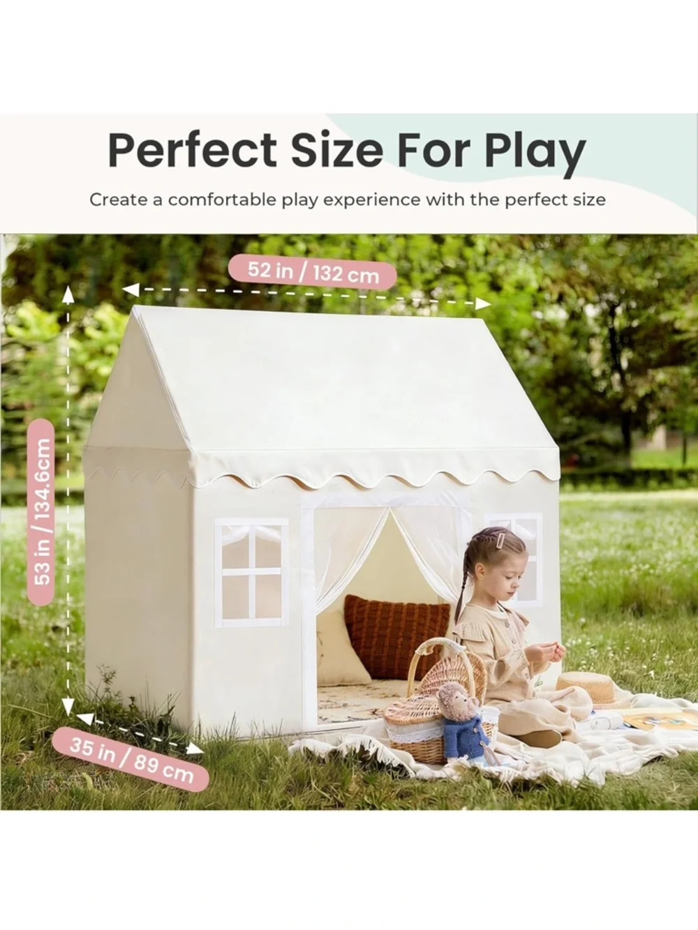 Tiny Land Playhouse Tent - Cream Kids Indoor Play Tent - Picture 2 of 4